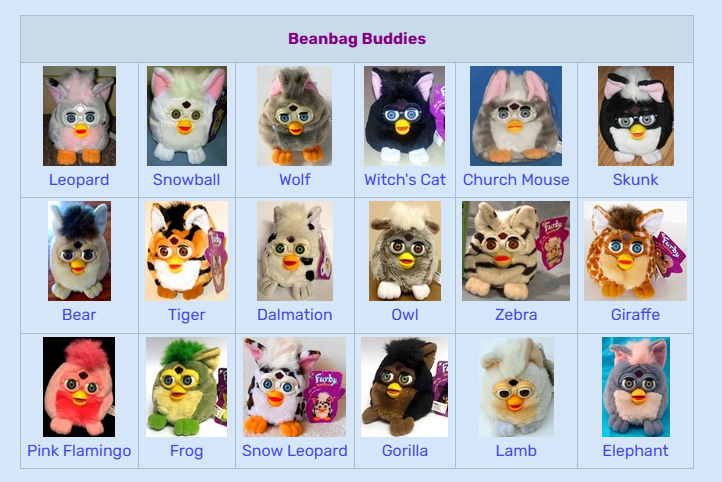 1998 Furby Buddies beanbag plushes