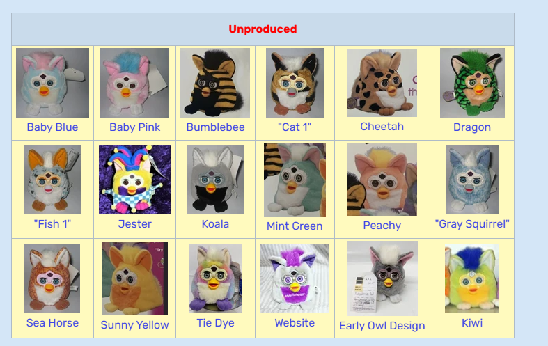 Unproduced Furby prototypes